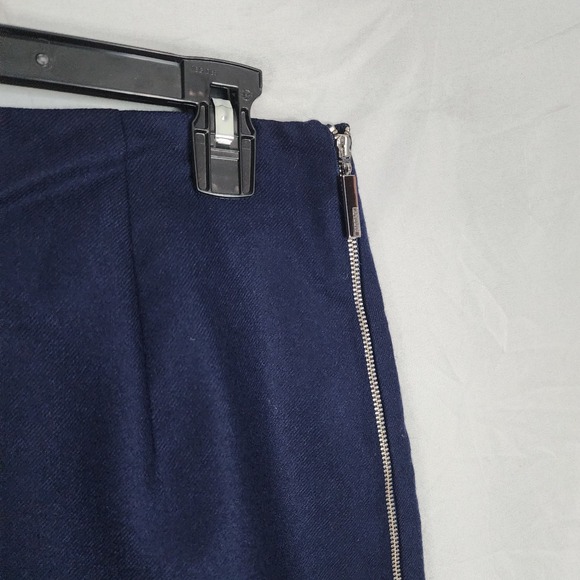 SIMPLE Size 38 Navy 100% Virgin Wool Asymmetrical‎ Full Side Zip Lined Skirt EUC - Picture 3 of 10